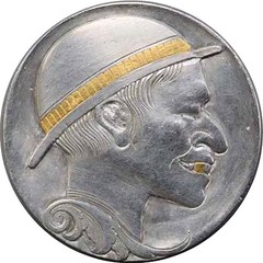 Hobo Nickel Man Wearing Hat with Gold Hatband